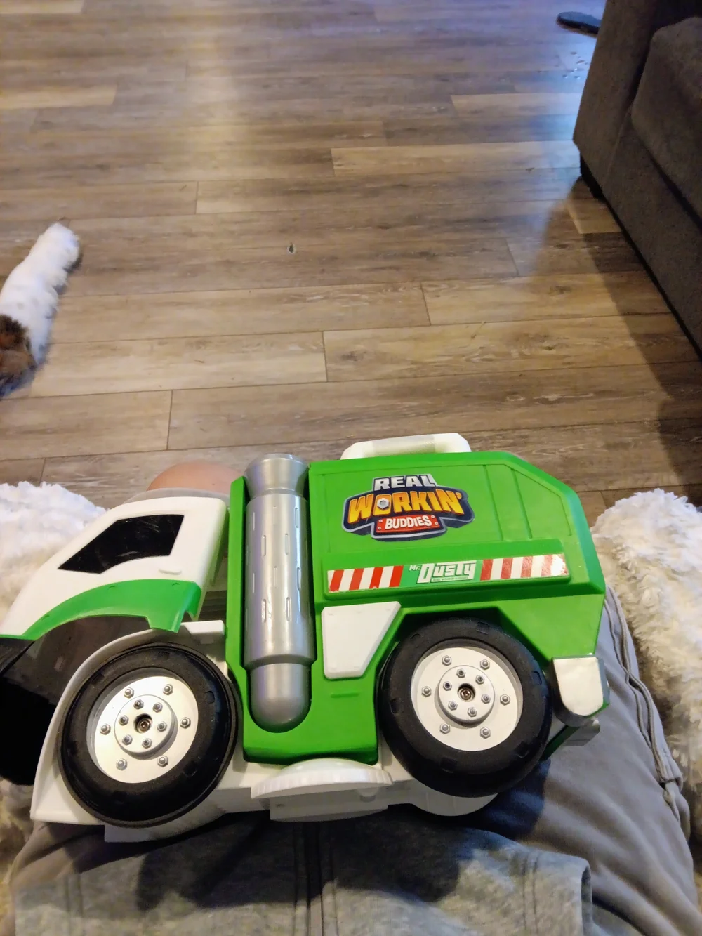 Green and White Kids Garbage Truck Toy - Unbranded